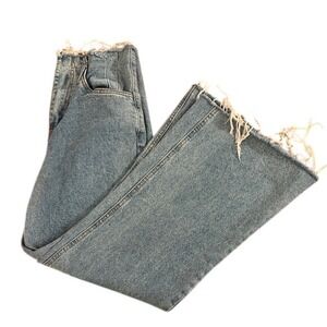 SIGNATURE8 High Waisted Wide Leg Denim Jeans Light Wash Distressed Raw Hem Med.